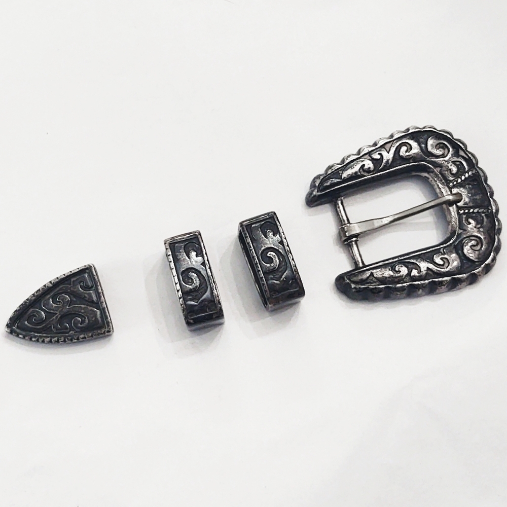 Vintage Designer Jeff Deegan Sterling Silver 4 piece Western Belt Buckle…